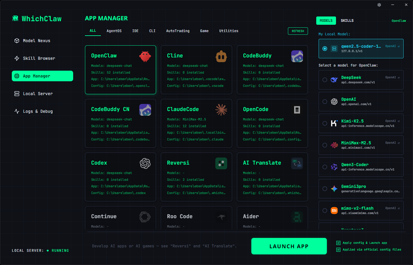 WhichClaw App Manager